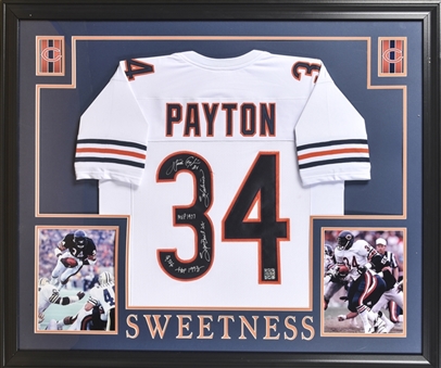 Walter Payton Signed & Inscribed Chicago Bears Road Jersey In 43x35 Framed Display (Beckett)